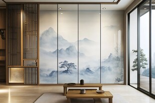 中式山川意境墙纸窗帘