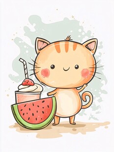 喝奶茶的猫咪插画