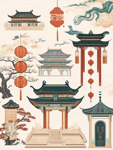 古建筑元素插画