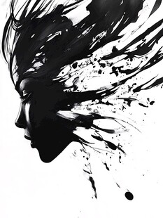 黑白流体创意抽象画