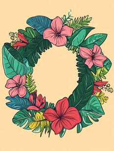 田园风热带树叶花朵