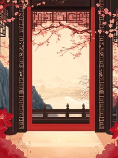 中式窗景插画