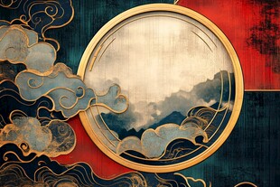 圆山水框画硬包背景