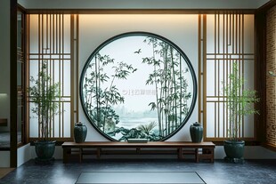 中式竹林背景墙
