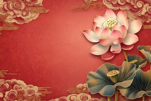 喜气手绘金莲花背景