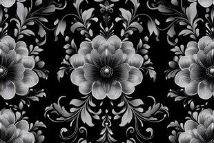 复古风黑底大花朵图案
