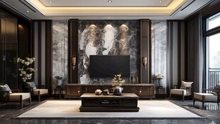 新中式电视背墙效果图