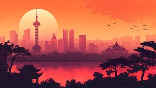 华东地区城市建筑插画