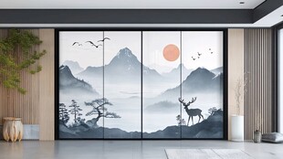玻璃屏风山水画