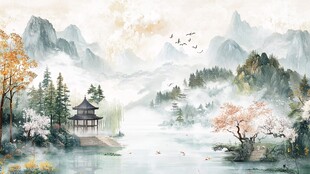 仙鹤楼阁古风山水画