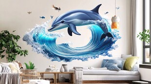 海豚墙贴3d立体画