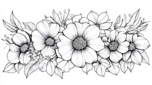 黑白手绘花