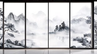 玻璃屏风山水画
