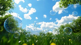 泡泡背景绿草地