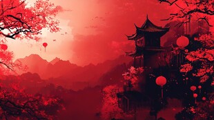 暖色调墨韵唯美红色