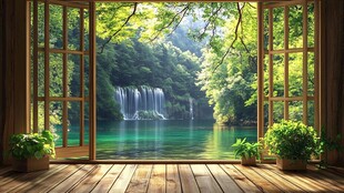 窗外竹景茂密竹林