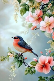 唯美花鸟风景画