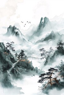 唯美古风山水插画