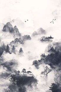 楼阁山水意境画