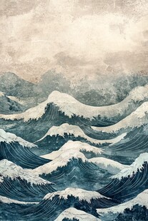 浪花纹理工笔重彩风格