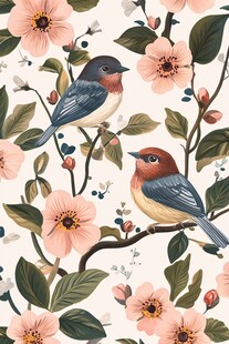 欧美风格鸟花卉