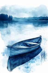 水彩孤舟
