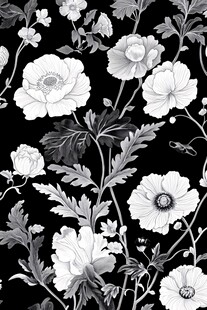 复古风黑底大花朵图案