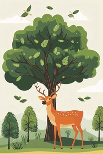 森林大树麋鹿
