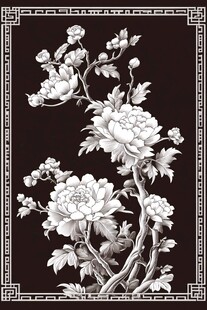 牡丹花鸟精雕图