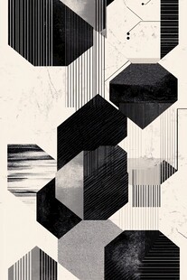 几何色块水墨线条