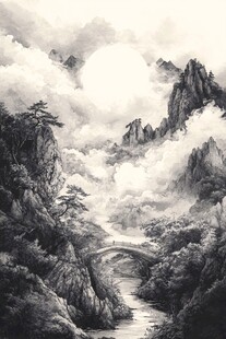 水墨数字画工笔山水