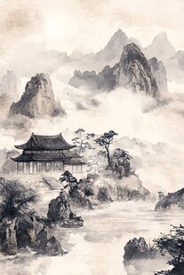 唯美古风山水插画