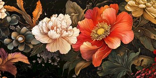 3d浮雕缤纷花卉