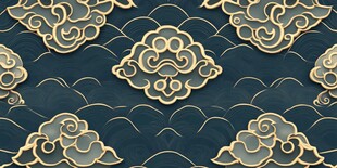 蓝色金边云纹