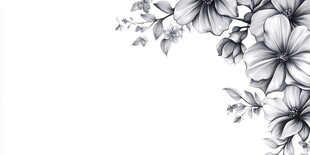 蓝白色花艺手绘