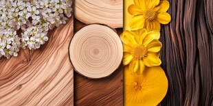 暖色鲜花木板木托盘