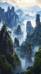 禅意山水山峰云雾风景