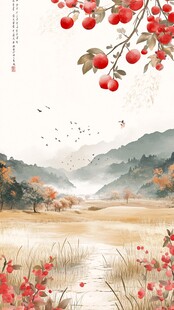 山水枸杞插画