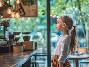 喝奶茶的小姑娘