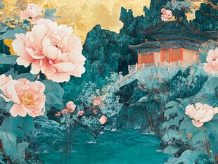 宫庭楼阁创意山水画