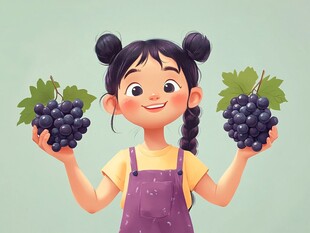 农家女孩采葡萄插画
