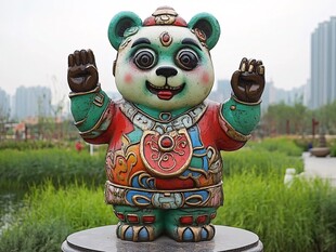 五彩熊猫雕塑