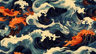 浪花纹理工笔重彩风格