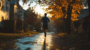 秋天里晨练的人