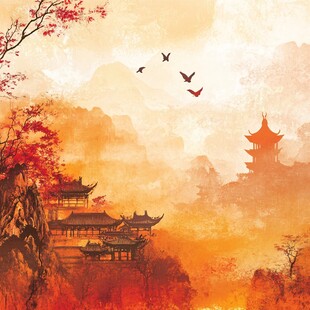 仙鹤楼阁古风山水画