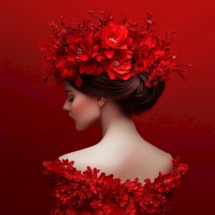 红色头花少女长发
