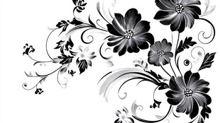 黑白手绘花