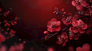 手绘红底梅花