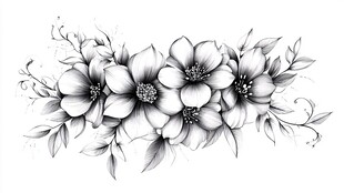 黑白手绘花