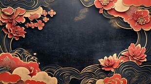 屏风背景云纹漆器